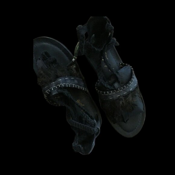 Free People Bora Bora Black Leather Gladiator Sandals Feather Tie-Up, Size 8 New - Picture 6 of 7